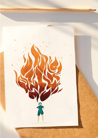 illustration d'une femme avec une flamme au-dessus d'elle