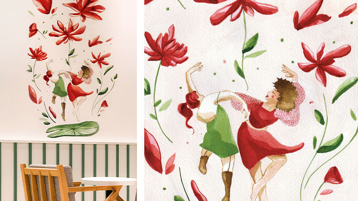 Illustration de deux femmes sur un nénuphar