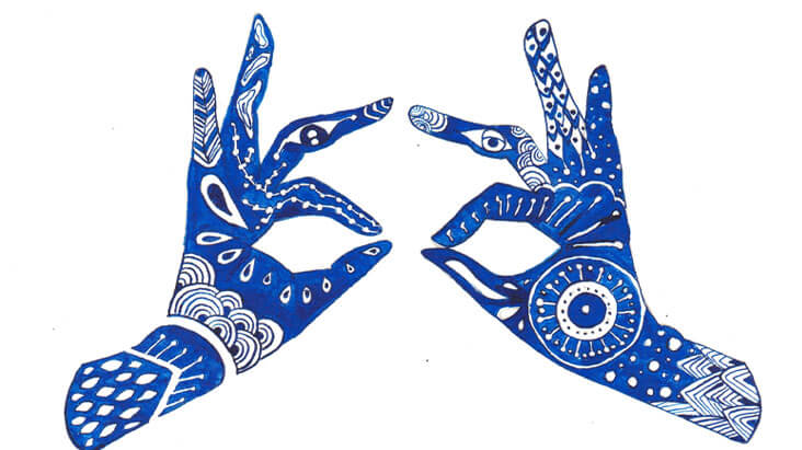 Illustration de main bleues